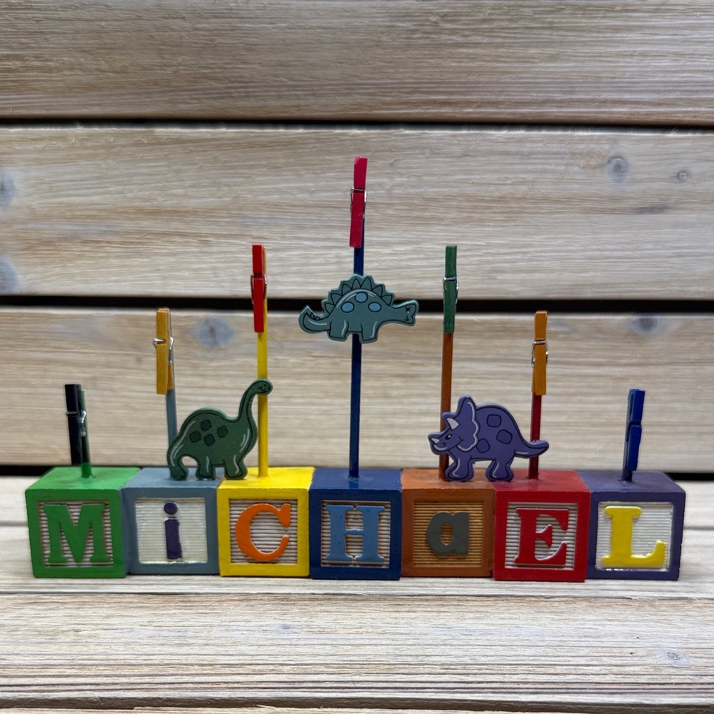 MICHAEL personalized dinosaurs baby block photo holder